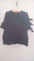 画像1: NEEDLE WORK/袖リボンTシャツ（ブラック）130 (1)